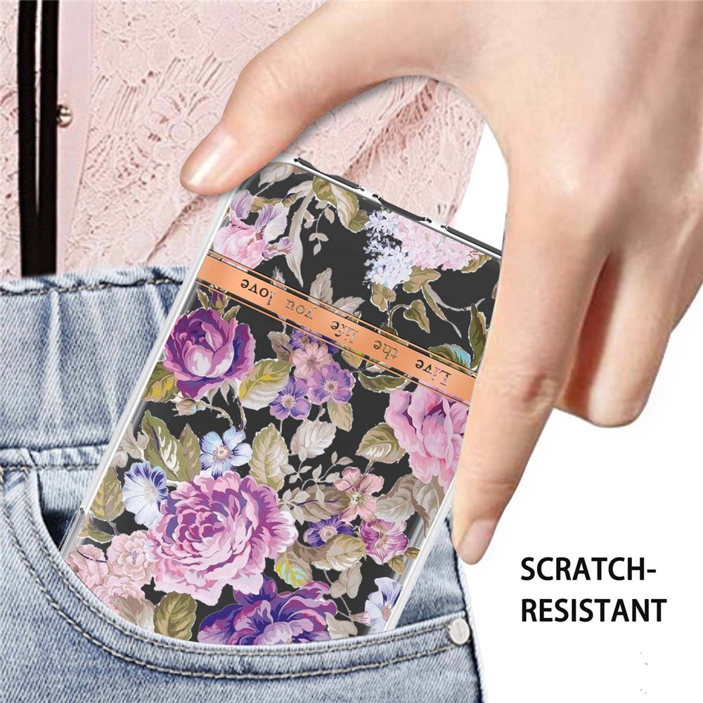 For iPhone SE (2022)/SE (2020)/8/7 4.7 inch YB IMD-8 Series Flower Pattern Design Phone Case Electroplating IMD Soft TPU Scratch-Resistant Cover - HC006 Purple Peony-6