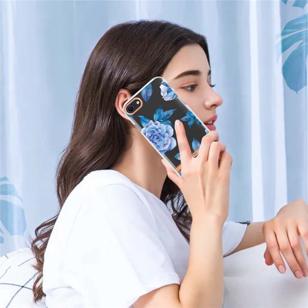 For iPhone SE (2022)/SE (2020)/8/7 4.7 inch YB IMD-8 Series Flower Pattern Design Phone Case Electroplating IMD Soft TPU Scratch-Resistant Cover - HC006 Purple Peony-7