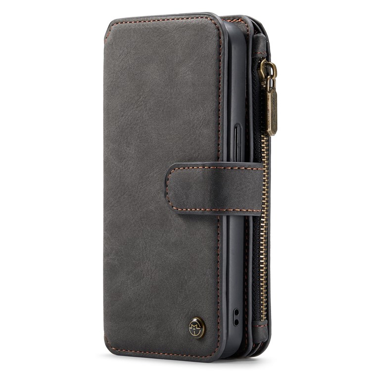 CASEME 007 Series for iPhone 13 mini 5.4 inch Split Leather 2-in-1 Detachable Flip Phone Case Stand Magnetic Closure Protective Zipper Purse Cover - Black-10