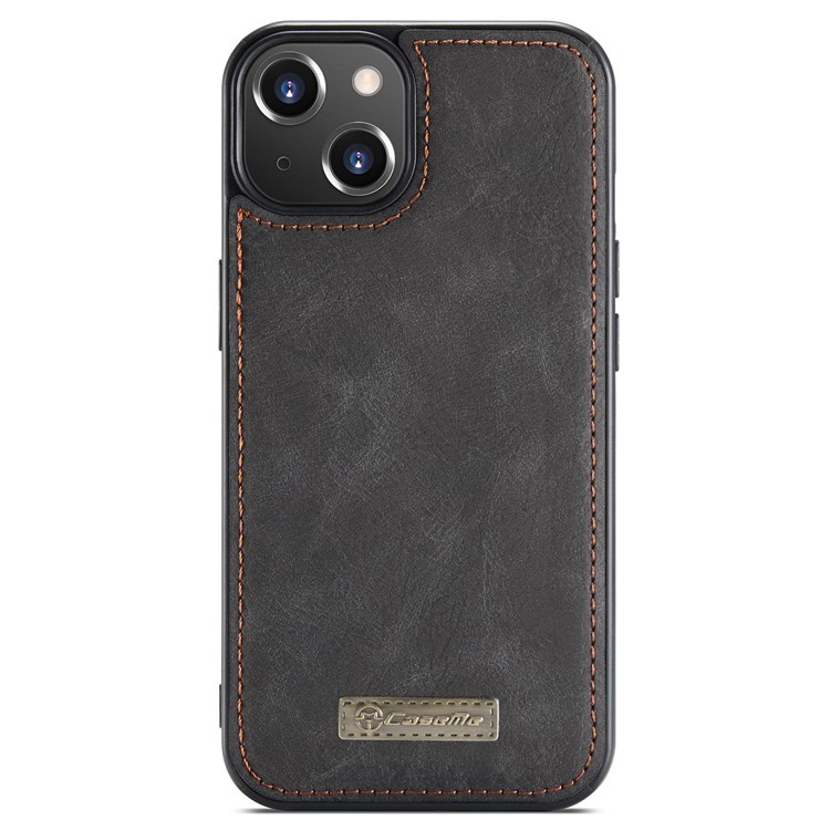 CASEME 007 Series for iPhone 13 6.1 inch Magnetic Detachable Split Leather Flip Folio Cover 2-in-1 Zipper Pocket Stand Wallet Case - Black-12