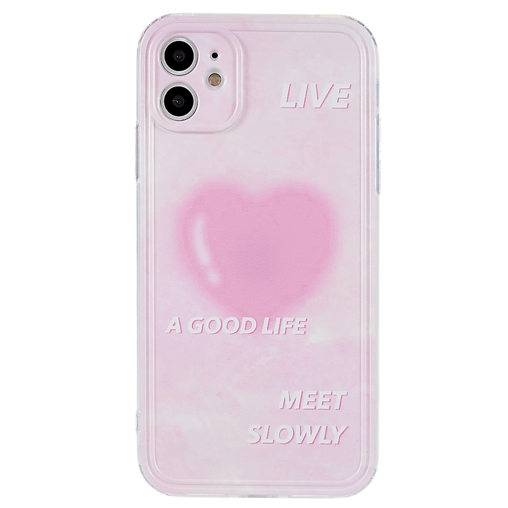 For iPhone 11 6.1 inch Anti-drop Pattern Printing TPU Back Case Straight Edge Precise Cutouts Cover Shell - Pink Letters