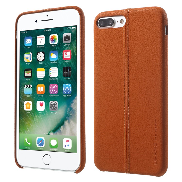 

USAMS Joe Series Litchi Grain Leather Back Phone Shell for iPhone 8 Plus / 7 Plus 5.5 inch - Dark Brown, iPhone 8 Plus 5.5 inch