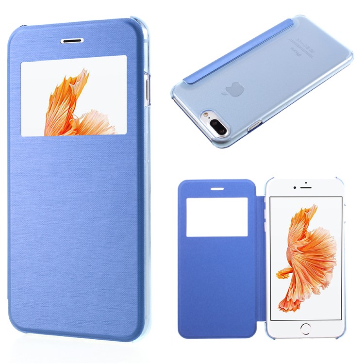 

For iPhone 7 Plus 5.5 Flip View Leather Cover Protector - Blue