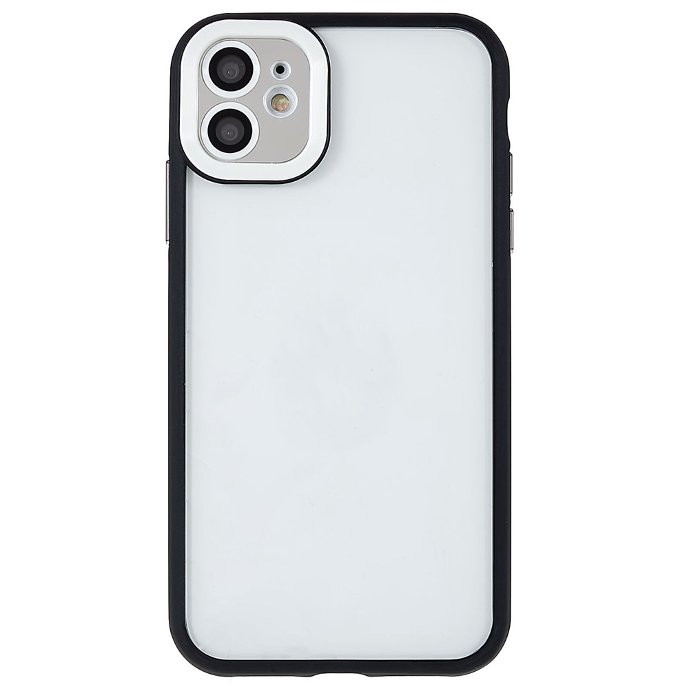 For iPhone 11 6.1 inch Scratch-resistant Glossy Surface Metal Buttons TPU+PC Hybrid Case Phone Cover with Glass Lens Film - Black-2