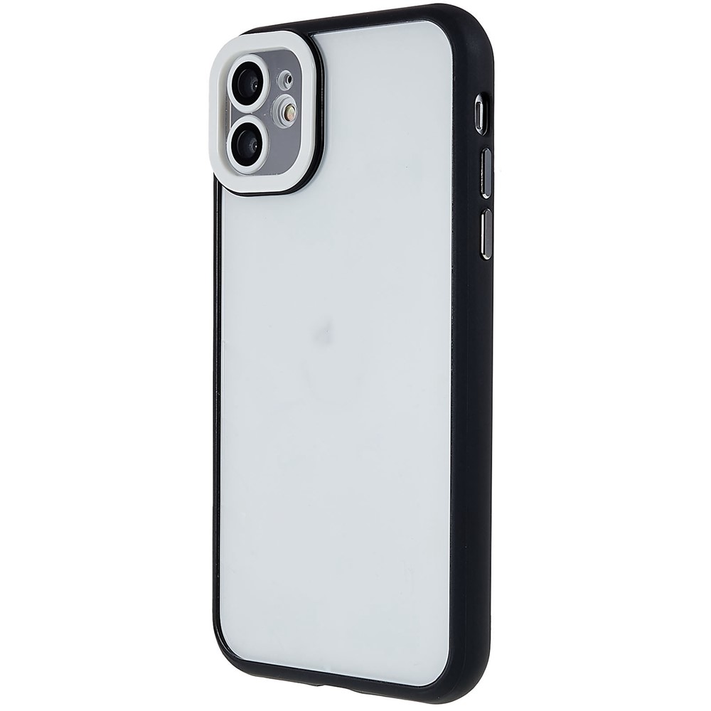 For iPhone 11 6.1 inch Scratch-resistant Glossy Surface Metal Buttons TPU+PC Hybrid Case Phone Cover with Glass Lens Film - Black-3