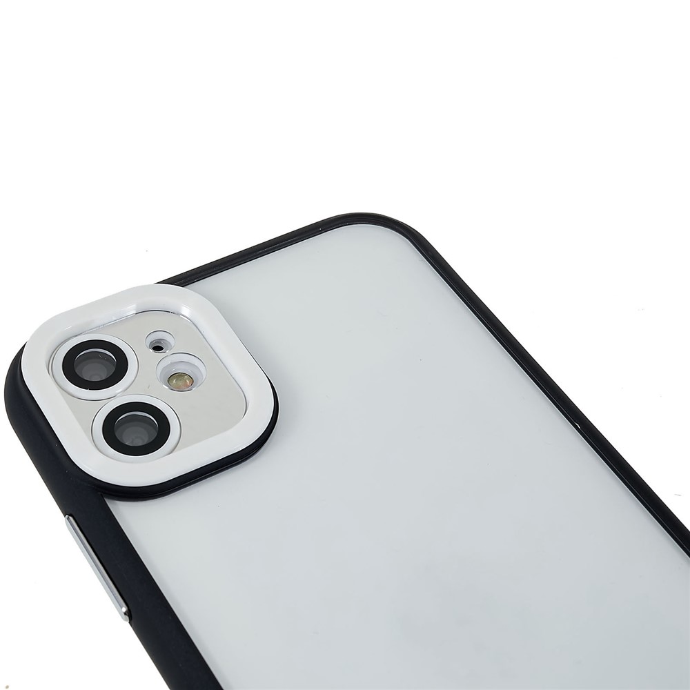 For iPhone 11 6.1 inch Scratch-resistant Glossy Surface Metal Buttons TPU+PC Hybrid Case Phone Cover with Glass Lens Film - Black-7