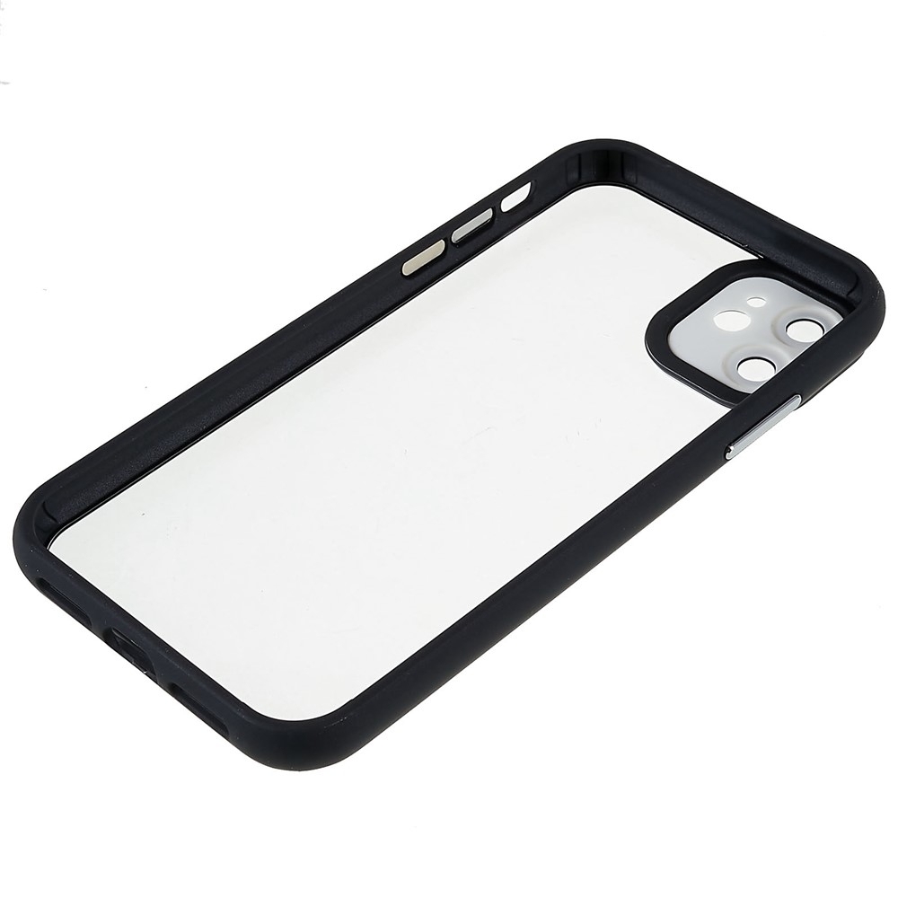 For iPhone 11 6.1 inch Scratch-resistant Glossy Surface Metal Buttons TPU+PC Hybrid Case Phone Cover with Glass Lens Film - Black-8