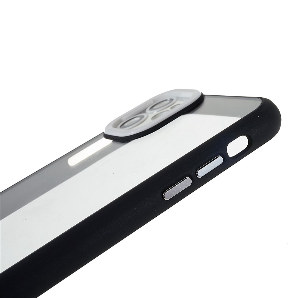 For iPhone 11 6.1 inch Scratch-resistant Glossy Surface Metal Buttons TPU+PC Hybrid Case Phone Cover with Glass Lens Film - Black-9