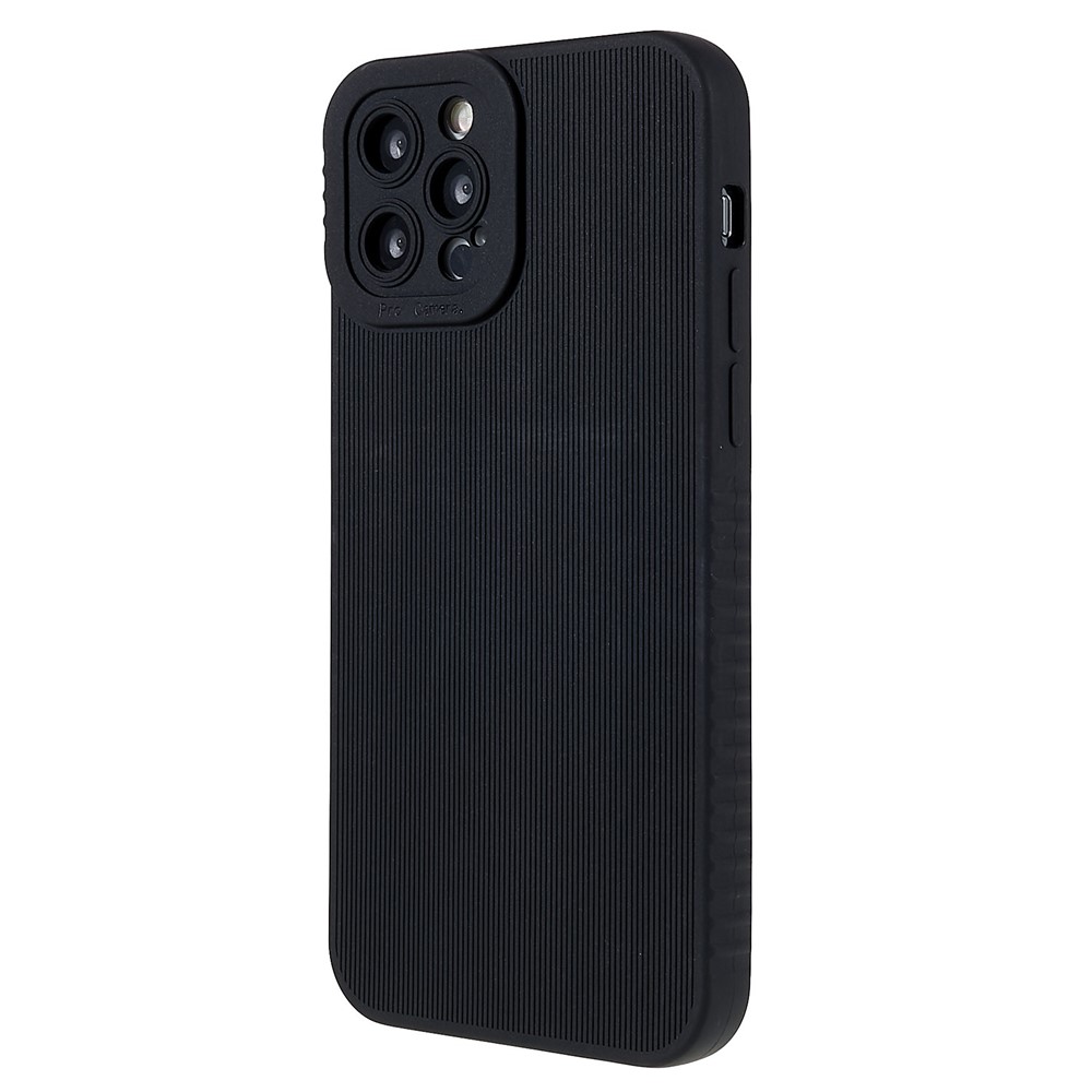 For iPhone 12 Pro 6.1 inch Anti-slip Straight Edge Fall Proof Toothpick Texture TPU Case Precise Cutouts Phone Cover - Black-3