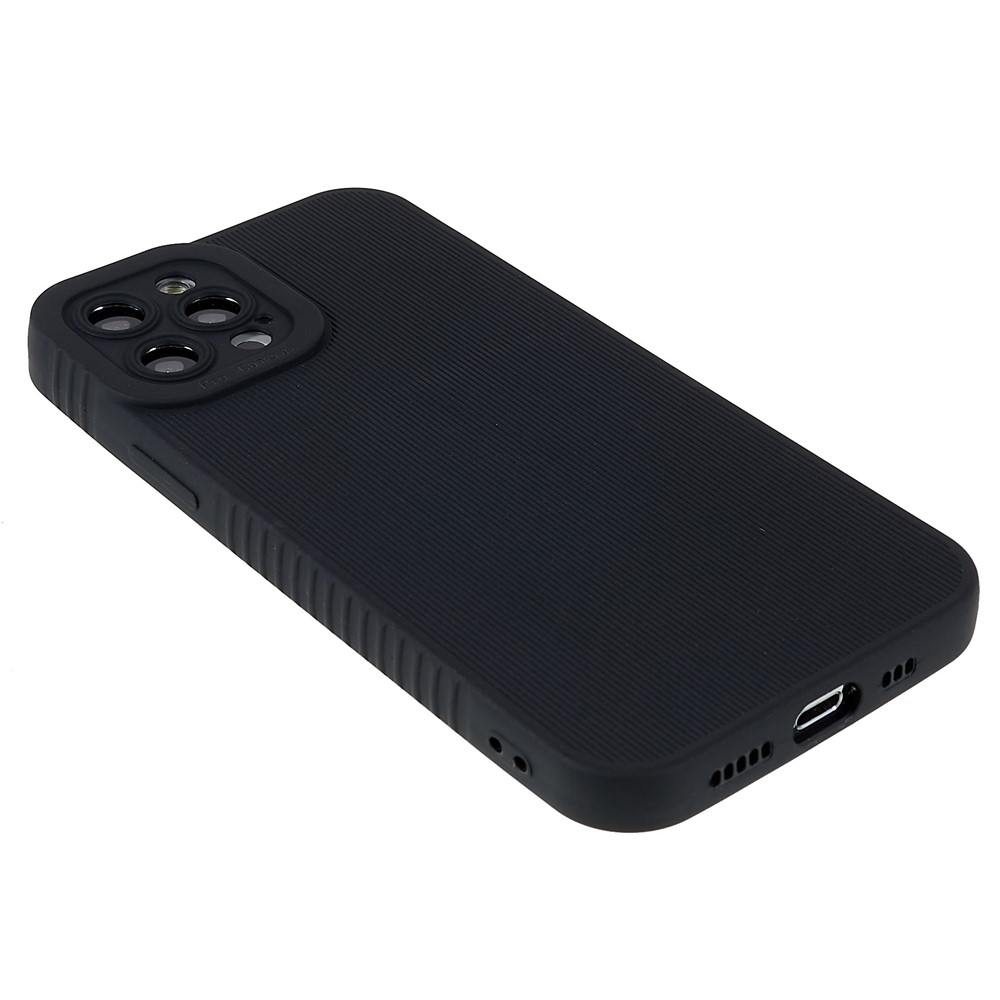 For iPhone 12 Pro 6.1 inch Anti-slip Straight Edge Fall Proof Toothpick Texture TPU Case Precise Cutouts Phone Cover - Black-5