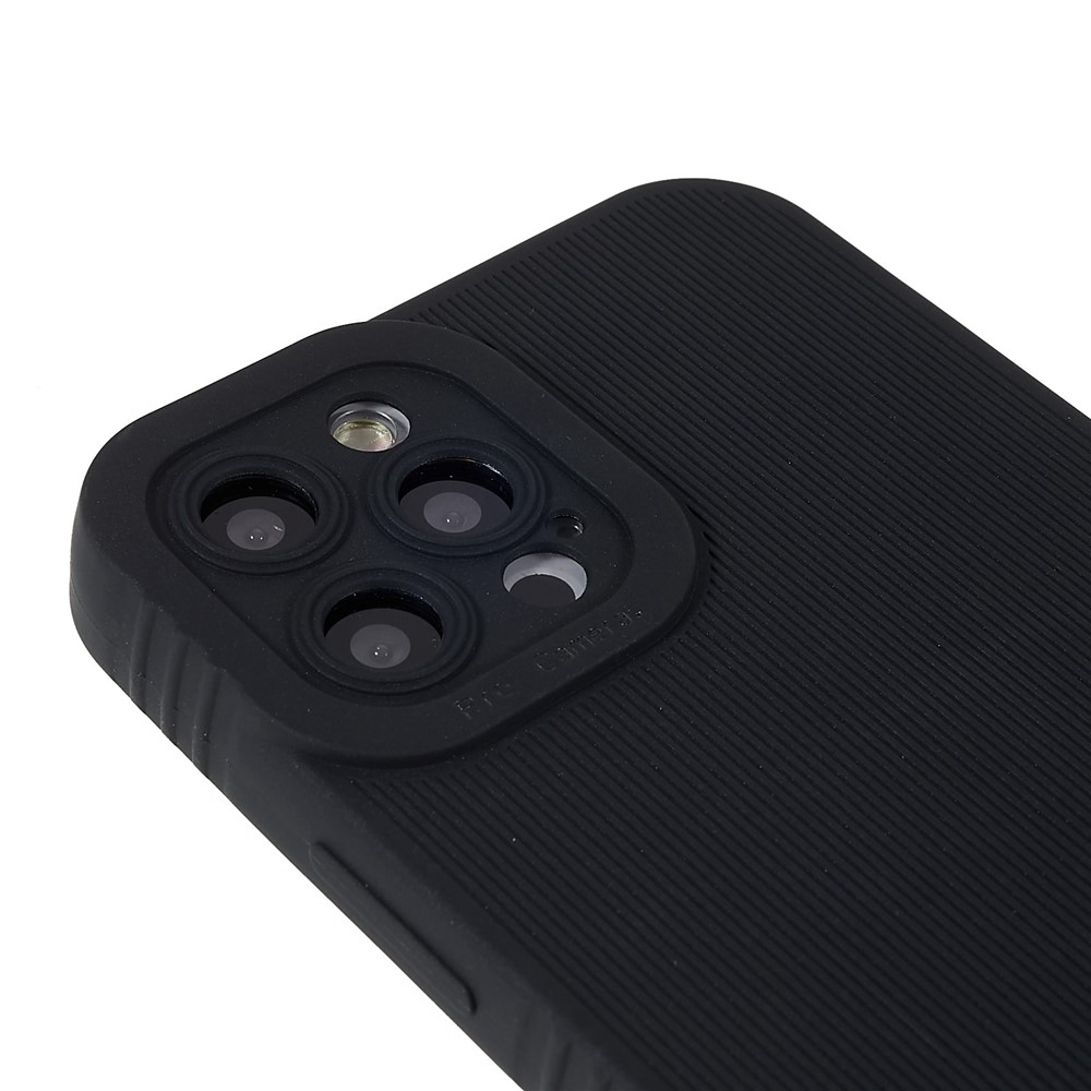 For iPhone 12 Pro 6.1 inch Anti-slip Straight Edge Fall Proof Toothpick Texture TPU Case Precise Cutouts Phone Cover - Black-7