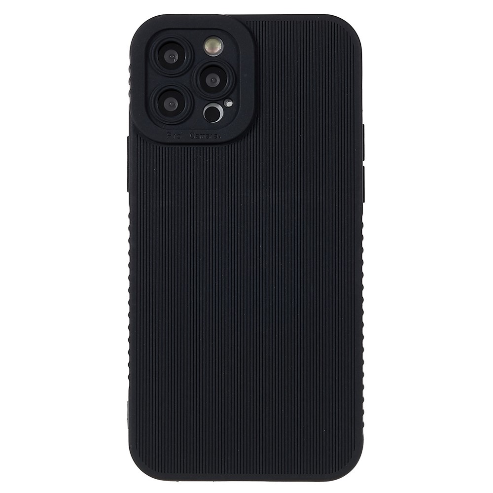 For iPhone 12 Pro Max 6.7 inch Toothpick Texture TPU Case Anti-slip Straight Edge Precise Cutouts Phone Cover - Black-2