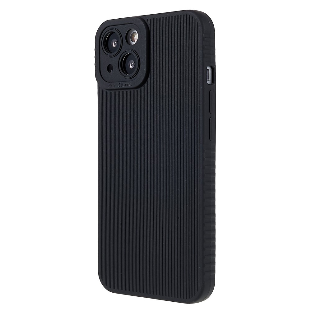 For iPhone 13 6.1 inch Shockproof Anti-slip Straight Edge Toothpick Texture TPU Case Precise Cutouts Phone Cover - Black-3