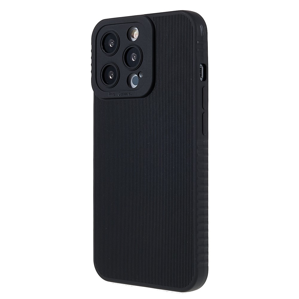 For iPhone 13 Pro 6.1 inch Anti-slip Straight Edge Toothpick Texture TPU Case Drop Resistant Precise Cutouts Phone Cover - Black-3