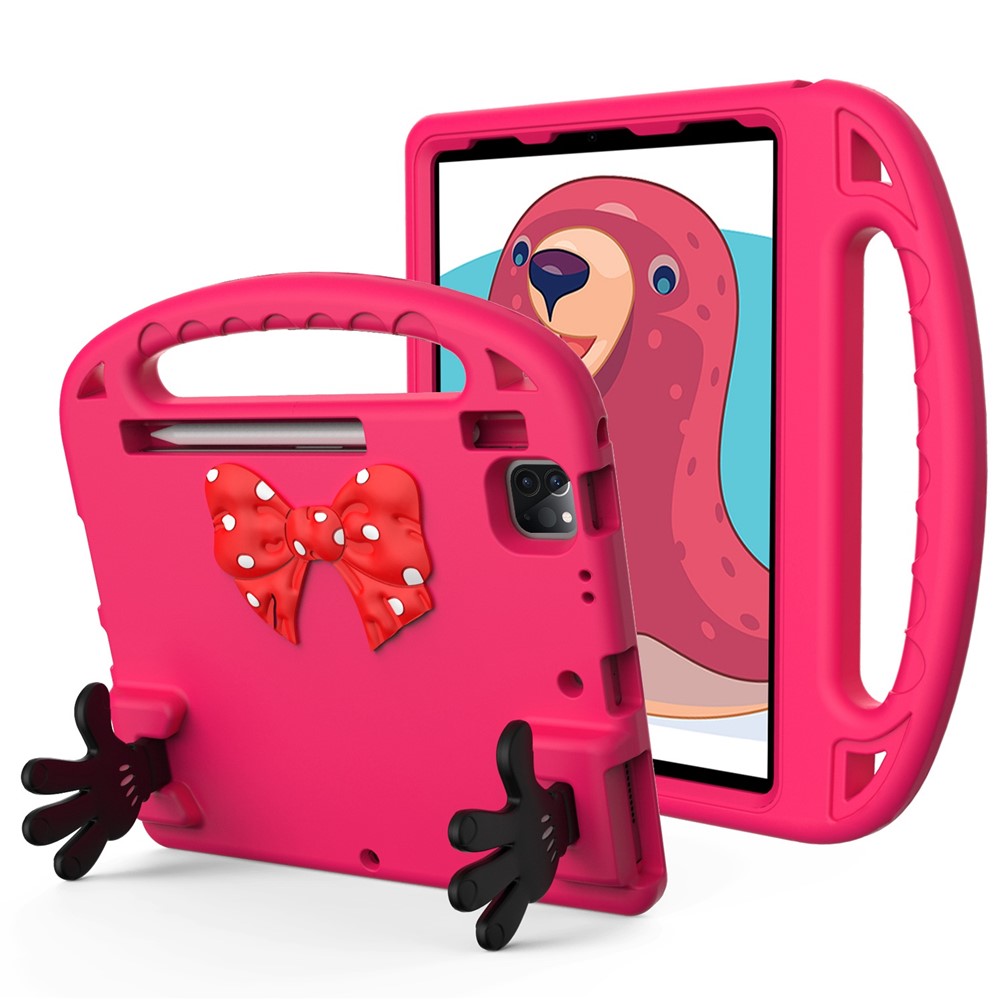 For iPad Air (2022) / (2020) / iPad Pro 11 (2021) / (2020) / (2018) / (2022) Mini Palm Shape Kickstand Hand Grip EVA Case with Pen Slot - Rose