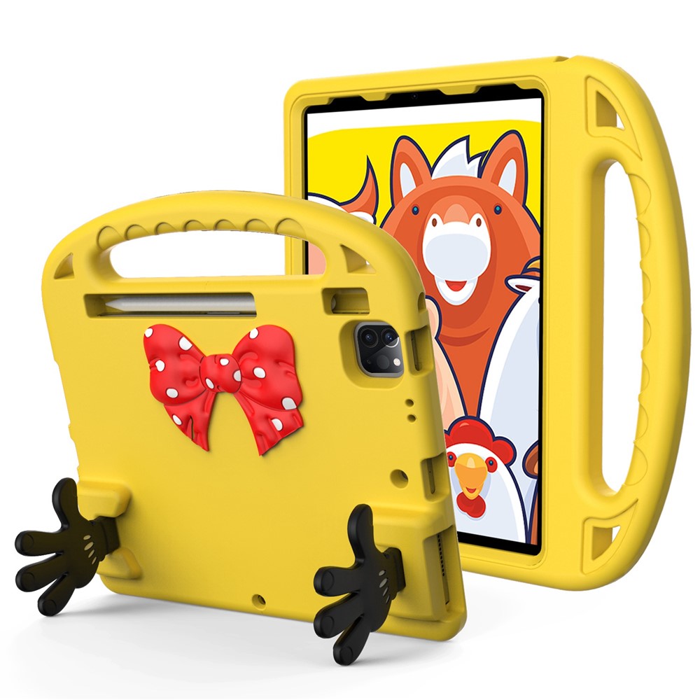 For iPad Air (2022) / (2020) / iPad Pro 11 (2021) / (2020) / (2018) / (2022) Mini Palm Shape Kickstand Hand Grip EVA Case with Pen Slot - Yellow