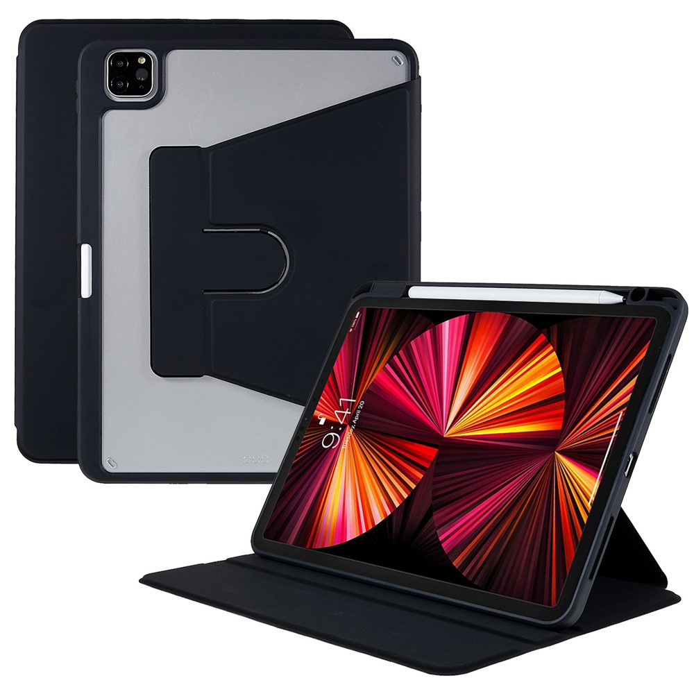 MUTURAL for iPad Air (2020) / (2022) / Pro 11 (2020) / (2021) / (2022) Slim Stand Protective Cover Clear Transparent Back Shell with Built-in Pencil Holder - Black