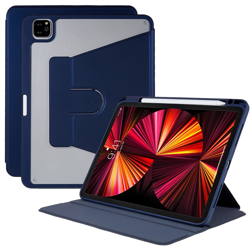 MUTURAL for iPad Air (2020) / (2022) / Pro 11 (2020) / (2021) / (2022) Slim Stand Protective Cover Clear Transparent Back Shell with Built-in Pencil Holder - Dark Blue