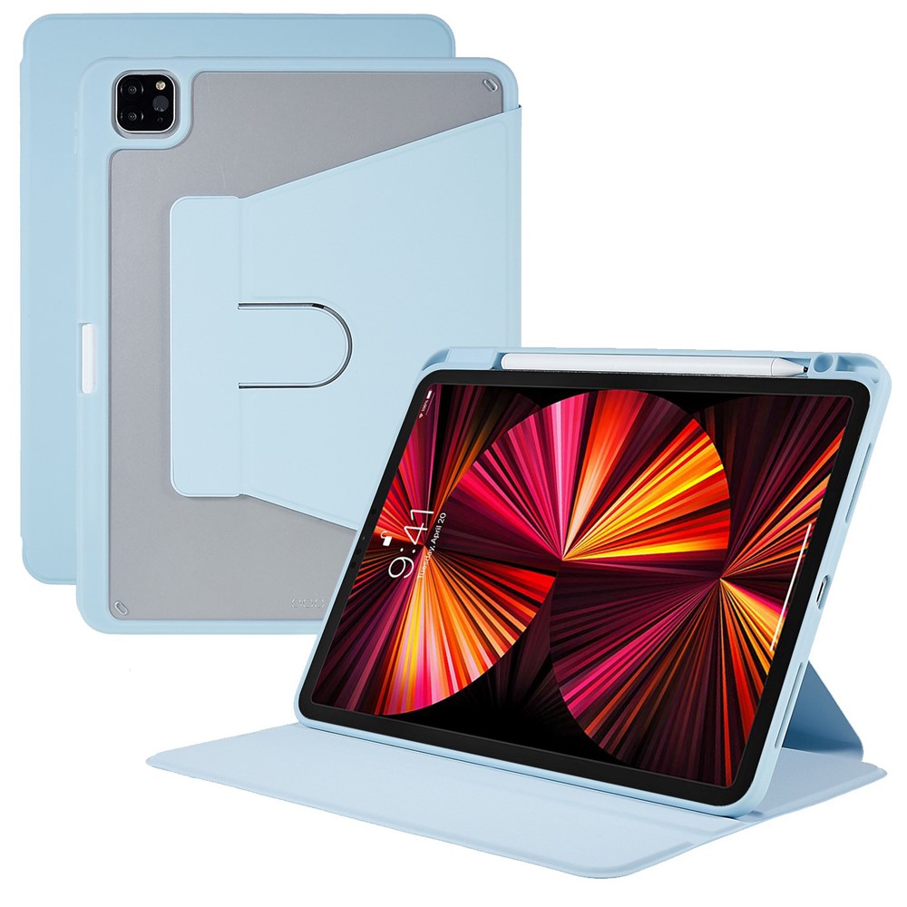 MUTURAL for iPad Air (2020) / (2022) / Pro 11 (2020) / (2021) / (2022) Slim Stand Protective Cover Clear Transparent Back Shell with Built-in Pencil Holder - Blue