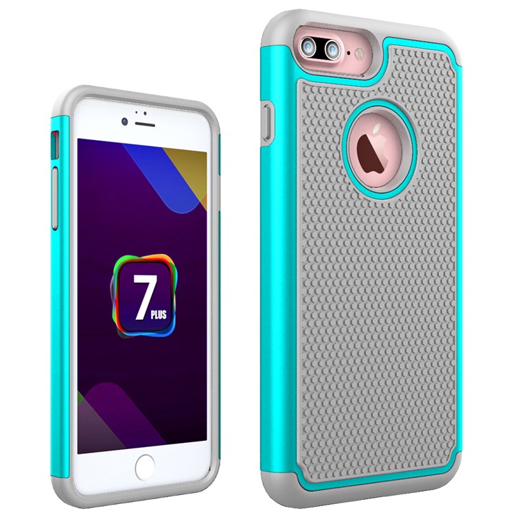 

Football Grain PC + Silicone Phone Cover for iPhone 8 Plus / 7 Plus 5.5 inch - Cyan, iPhone 8 Plus