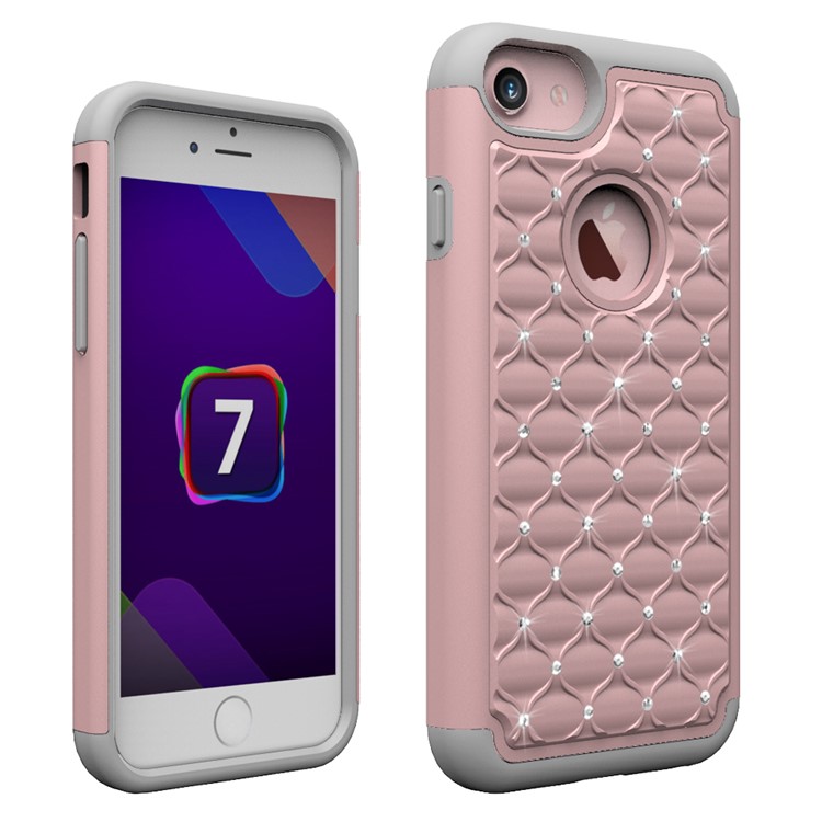 

Украшение Rhinestone 2-in1 Силикон + ПК Защитный Чехол Для Iphone 8/7 4.7 Inch - Розовый, iPhone 8 4.7 inch