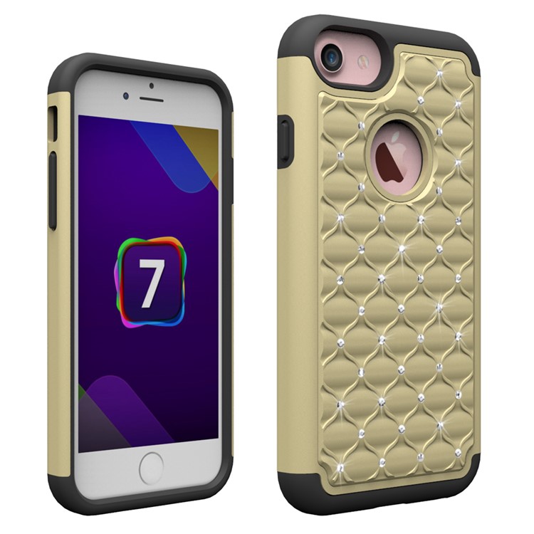 Rhinestone Decoration Silicone + PC Hybrid Phone Cover for iPhone 7 4.7 inch - Gold-1