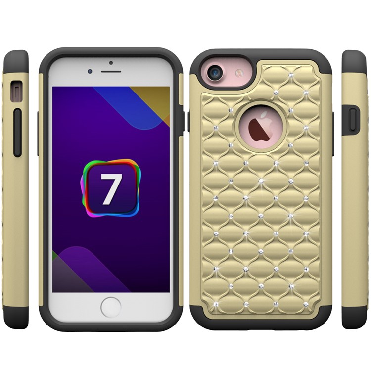 Rhinestone Decoration Silicone + PC Hybrid Phone Cover for iPhone 7 4.7 inch - Gold-2