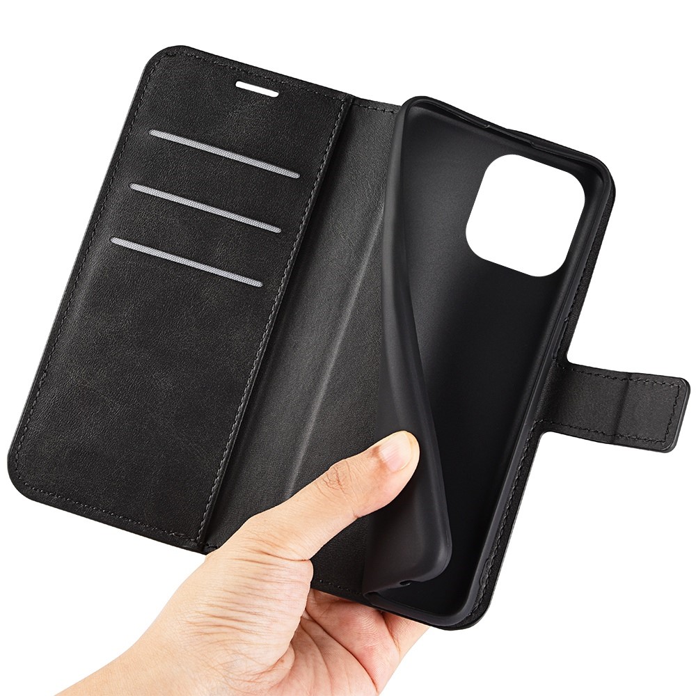 For iPhone 14 Pro Max 6.7 inch Textured PU Leather Anti-collision Phone Case Wallet Stand Cell Phone Cover - Black-5