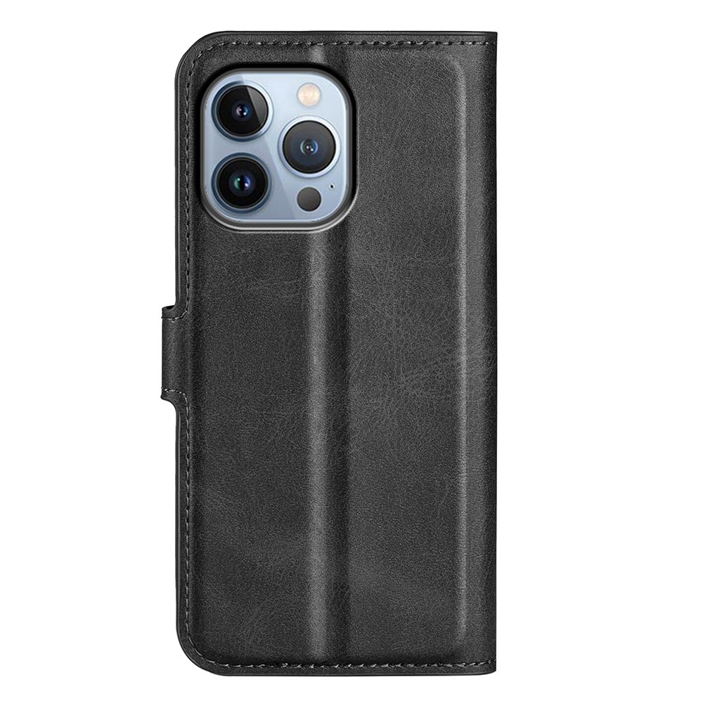 For iPhone 14 Pro Max 6.7 inch Textured PU Leather Anti-collision Phone Case Wallet Stand Cell Phone Cover - Black-9