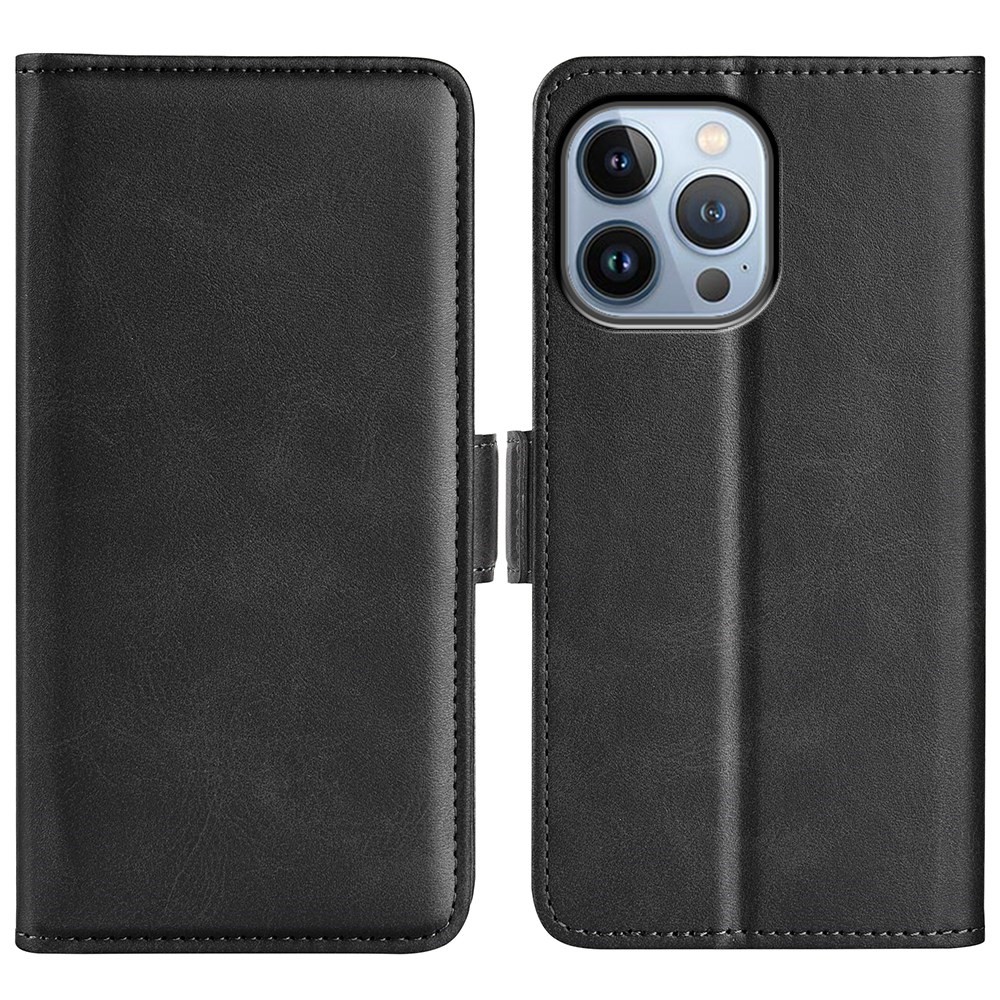 For iPhone 14 Pro 6.1 inch Magnetic Closure Textured Leather Case Stand Shockproof Wallet Style Cell Phone Shell - Black-1