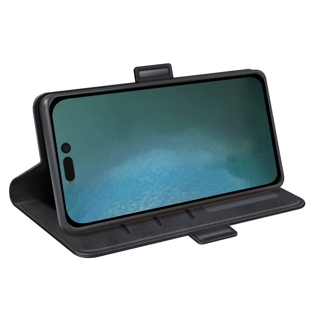 Pour IPhone 14 Pro 6,1 Pouces Clôture Magnétique Cuir Texturé Étui En Cuir Stand Discus - Le Noir