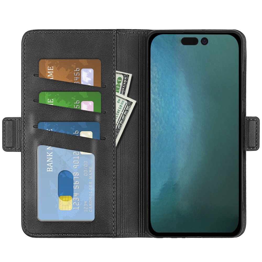 For iPhone 14 Pro 6.1 inch Magnetic Closure Textured Leather Case Stand Shockproof Wallet Style Cell Phone Shell - Black-3