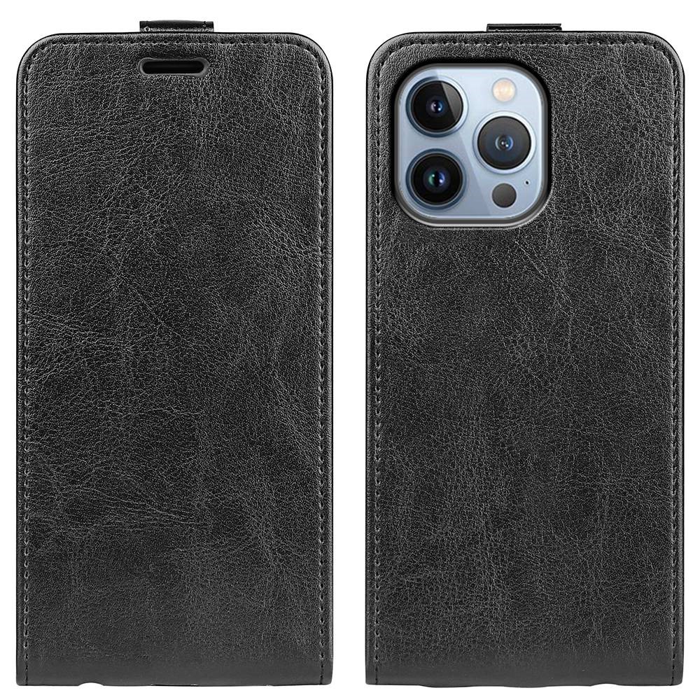 For iPhone 14 Pro 6.1 inch Vertical Flip Drop-proof Cover Crazy Horse Texture PU Leather Cell Phone Case with Card Holder - Black-1