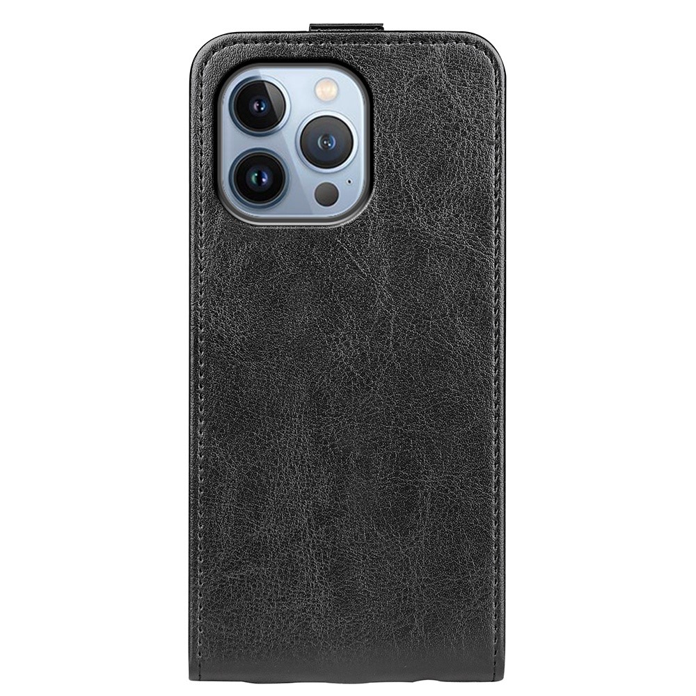 For iPhone 14 Pro 6.1 inch Vertical Flip Drop-proof Cover Crazy Horse Texture PU Leather Cell Phone Case with Card Holder - Black-8