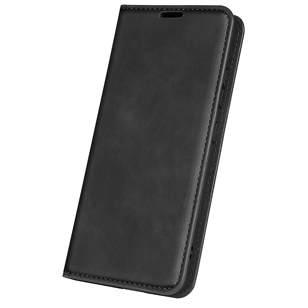 For iPhone 14 Pro 6.1 inch Soft Skin Feeling Leather Folio Book Flip Cover Horizontal Viewing Stand Magnetic Absorption Phone Case - Black-6