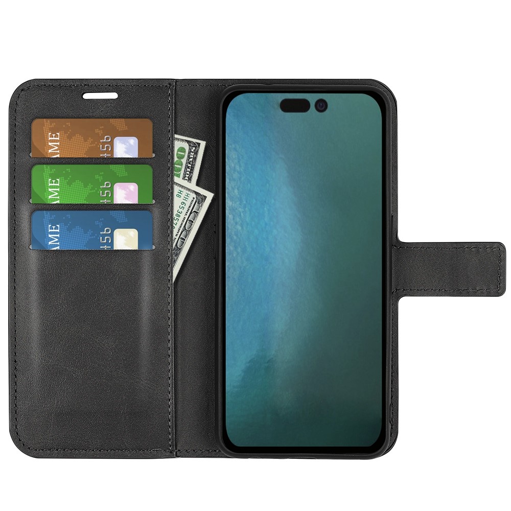 For iPhone 14 Pro 6.1 inch Anti-fall Textured PU Leather Phone Case Magnetic Closing Phone Protector with Wallet Stand - Black-3