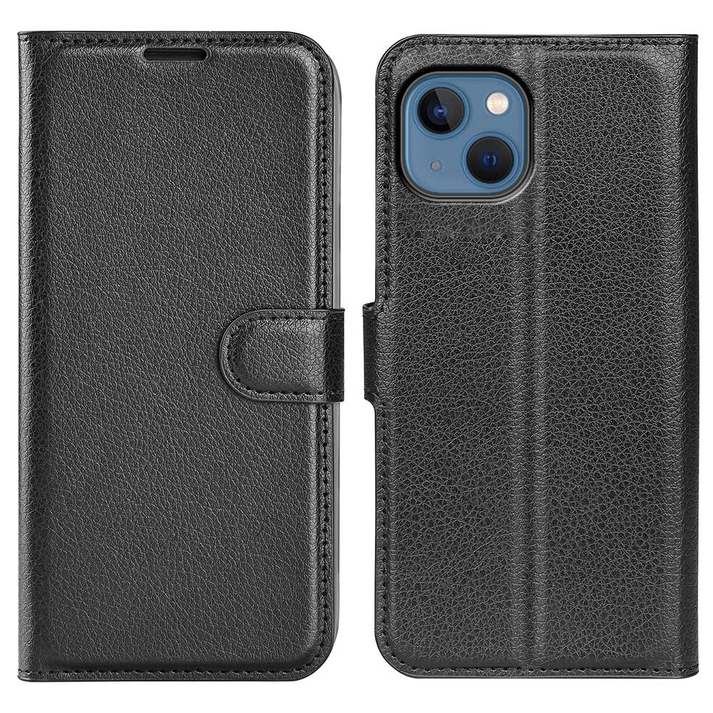For iPhone 14 6.1 inch PU Leather Wallet Phone Case Litchi Texture Stand All-inclusive Protection Shell - Black-1