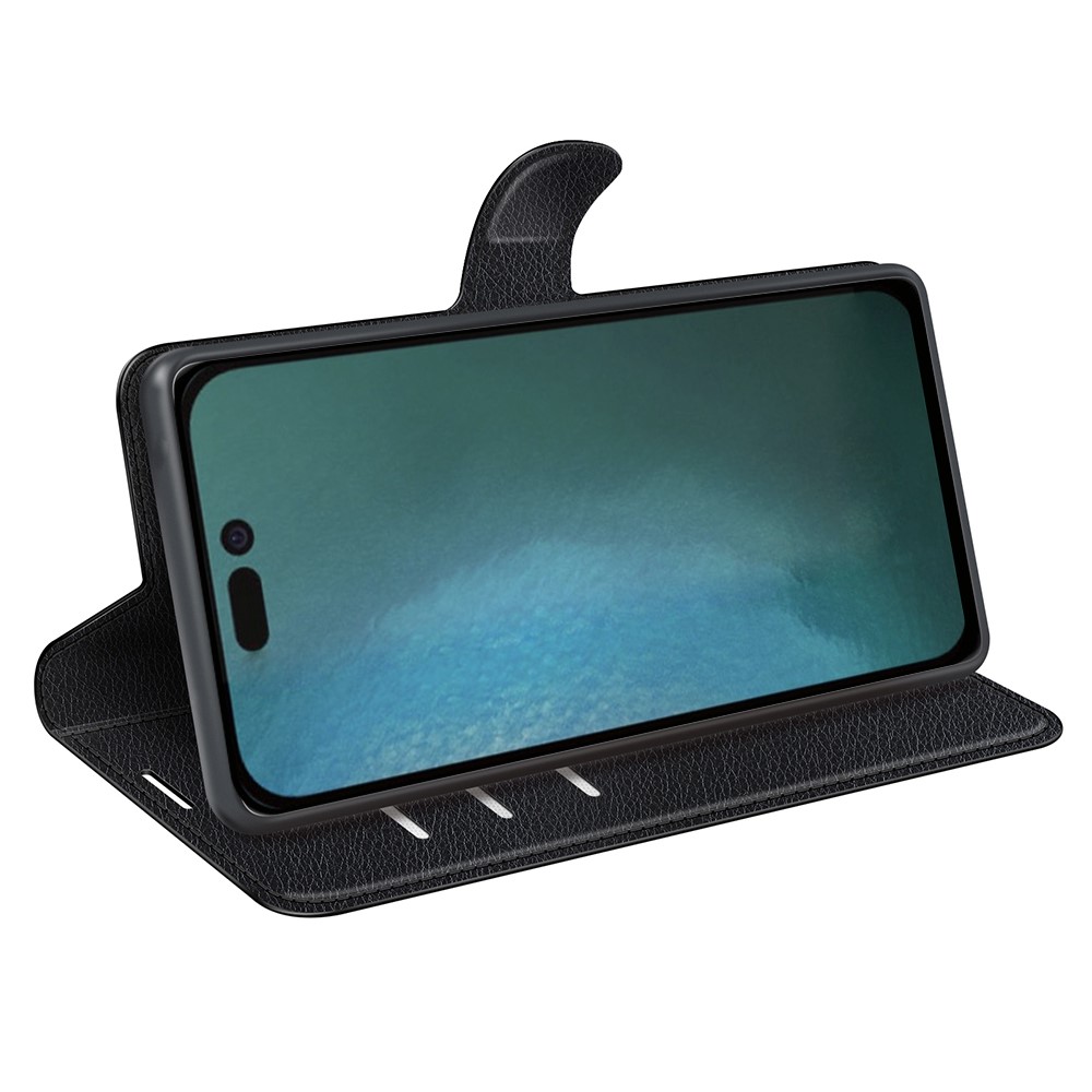 For iPhone 14 6.1 inch PU Leather Wallet Phone Case Litchi Texture Stand All-inclusive Protection Shell - Black-2