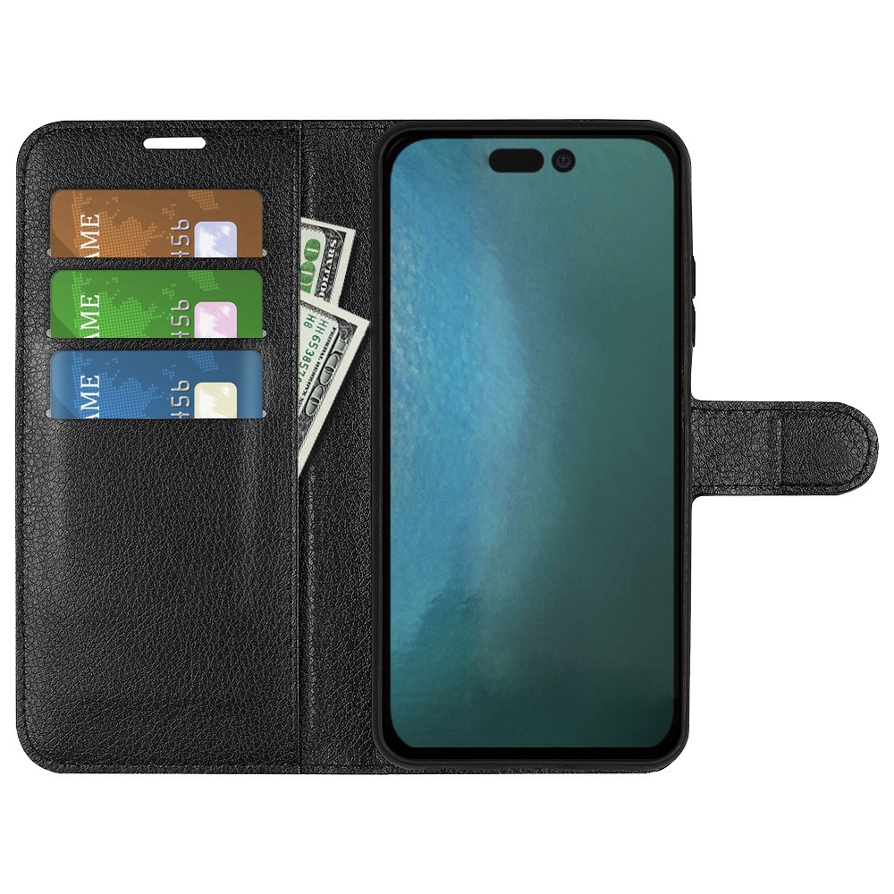 For iPhone 14 6.1 inch PU Leather Wallet Phone Case Litchi Texture Stand All-inclusive Protection Shell - Black-3