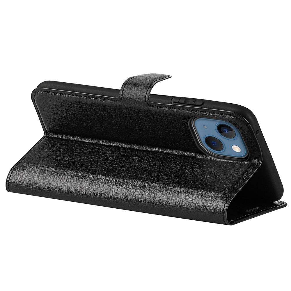 For iPhone 14 6.1 inch PU Leather Wallet Phone Case Litchi Texture Stand All-inclusive Protection Shell - Black-5