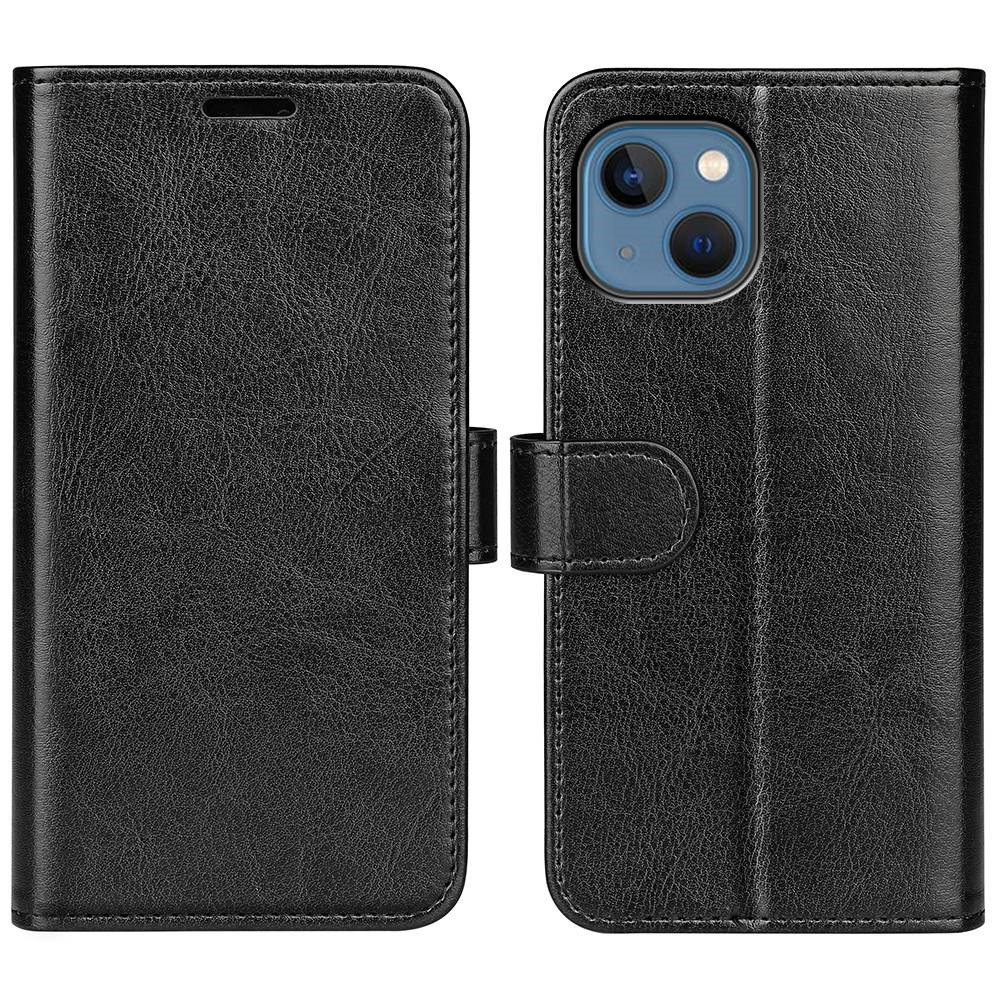 For iPhone 14 6.1 inch Well-protected Crazy Horse Texture Leather Folio Case Stand Magnetic Wallet Flip Anti-fall Cover - Black-1