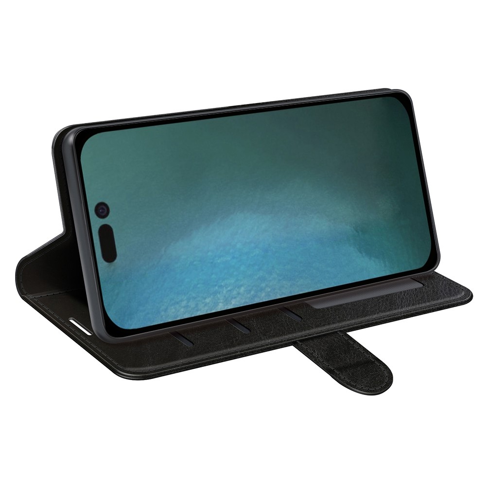 For iPhone 14 6.1 inch Well-protected Crazy Horse Texture Leather Folio Case Stand Magnetic Wallet Flip Anti-fall Cover - Black-2