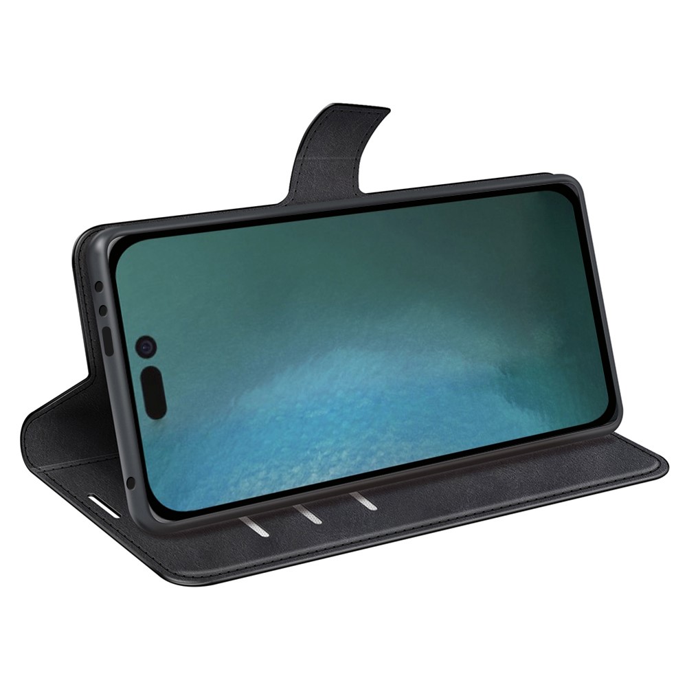 For iPhone 14 6.1 inch Wear-resistant Textured PU Leather Cell Phone Case Magnetic Phone Protector with Wallet Stand - Black-2