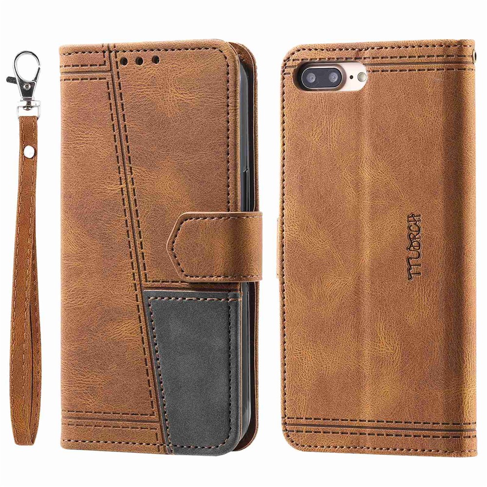 TTUDRCH 004 for iPhone 7 Plus/8 Plus 5.5 inch Wallet Style Splicing Design PU Leather Skin-touch Feeling Stand Anti-scratch Case with RFID Blocking Function - Brown-1