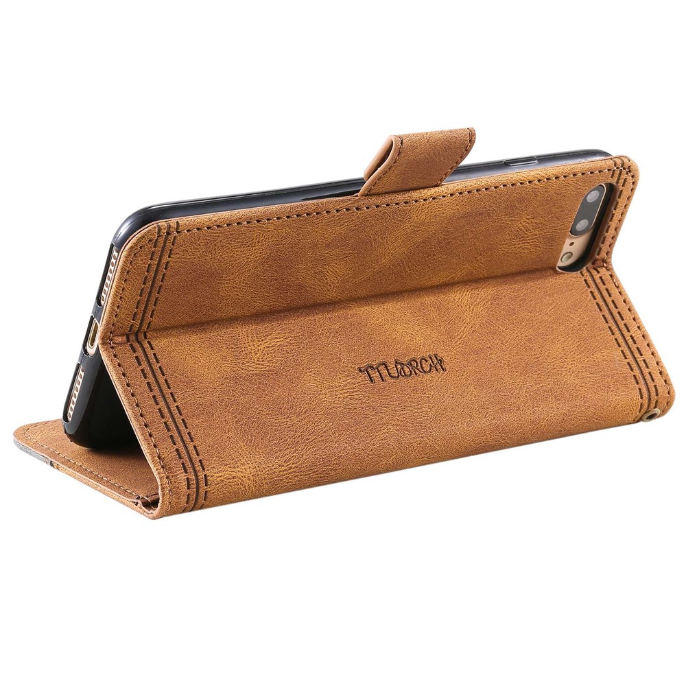 TTUDRCH 004 for iPhone 7 Plus/8 Plus 5.5 inch Wallet Style Splicing Design PU Leather Skin-touch Feeling Stand Anti-scratch Case with RFID Blocking Function - Brown-4