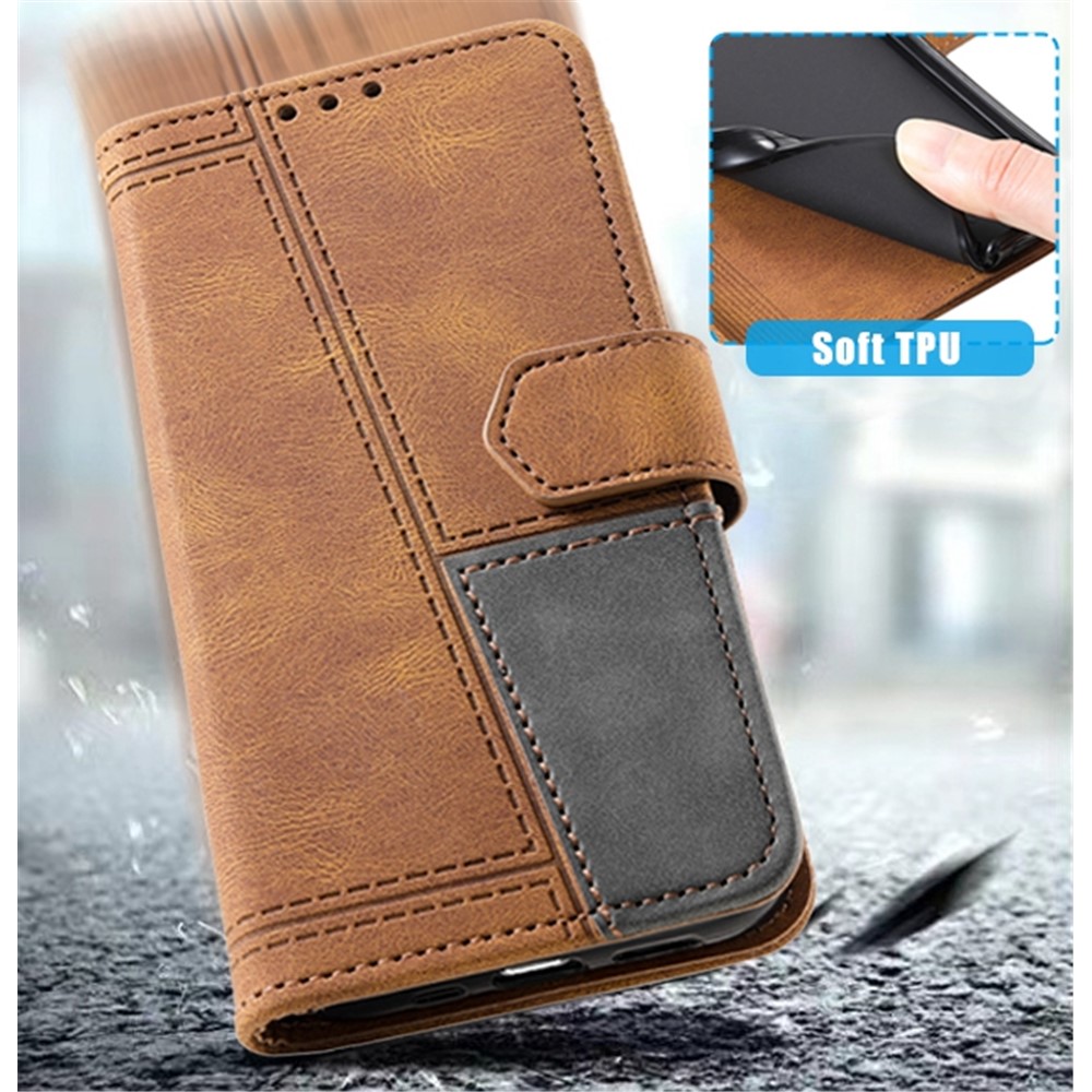 TTUDRCH 004 for iPhone 7/8 4.7 inch/SE (2020)/SE (2022) Shockproof Wallet Splicing Design PU Leather Skin-touch Feeling Stand Cover with RFID Blocking Function - Brown-5