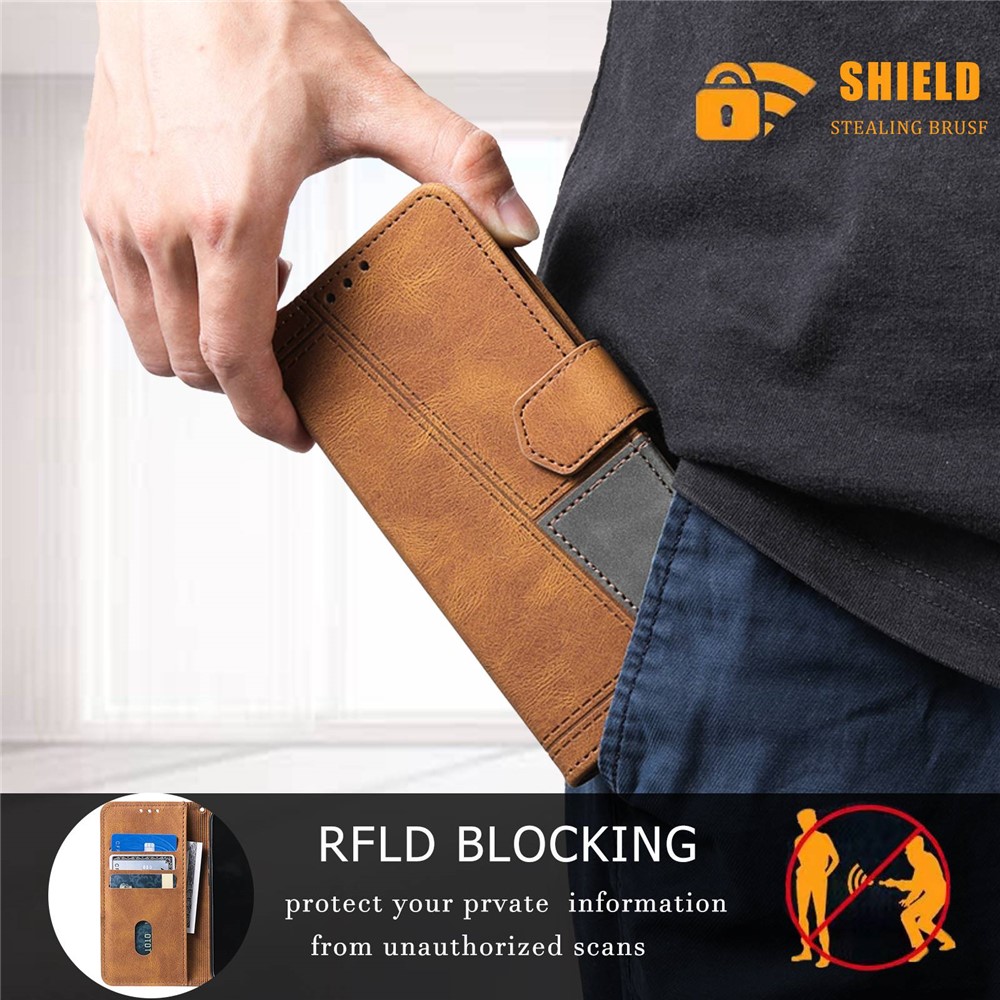TTUDRCH 004 for iPhone 7/8 4.7 inch/SE (2020)/SE (2022) Shockproof Wallet Splicing Design PU Leather Skin-touch Feeling Stand Cover with RFID Blocking Function - Brown-7