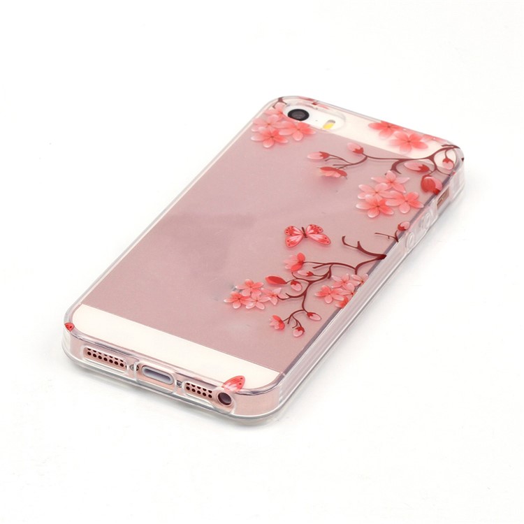 Clear IMD TPU Phone Cover pour iPhone SE / 5s / 5-joli fleurir et papillon-3