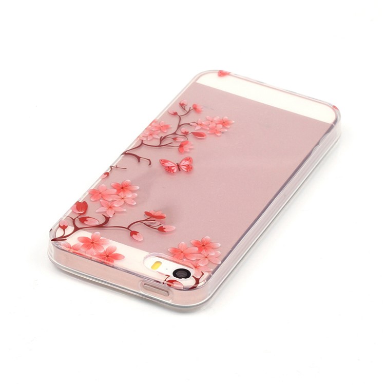 Clear IMD TPU Phone Cover pour iPhone SE / 5s / 5-joli fleurir et papillon-4