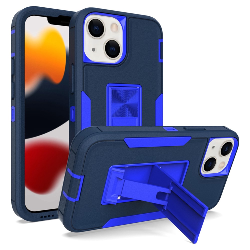 For iPhone 13 mini 5.4 inch Back Shell, Bump Proof PC + TPU Hybrid Phone Cover with Integrated Kickstand Car Mount Metal Sheet Case - Sapphire/Dark Blue